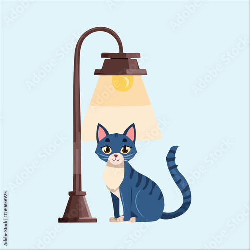 cat sitting under a street lamp