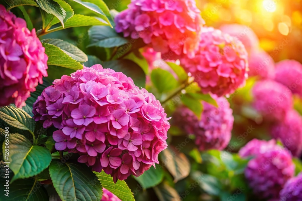Sunlit Pink Hydrangea Bush - Vibrant Floral Architectural Photography Sunlit Pink Hydrangea Bush - Vibrant Floral Architectural Photography