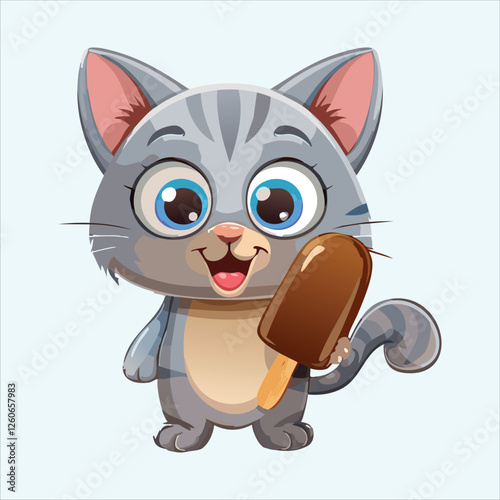 Cartoon cat holding a popsicle with a surprised expression