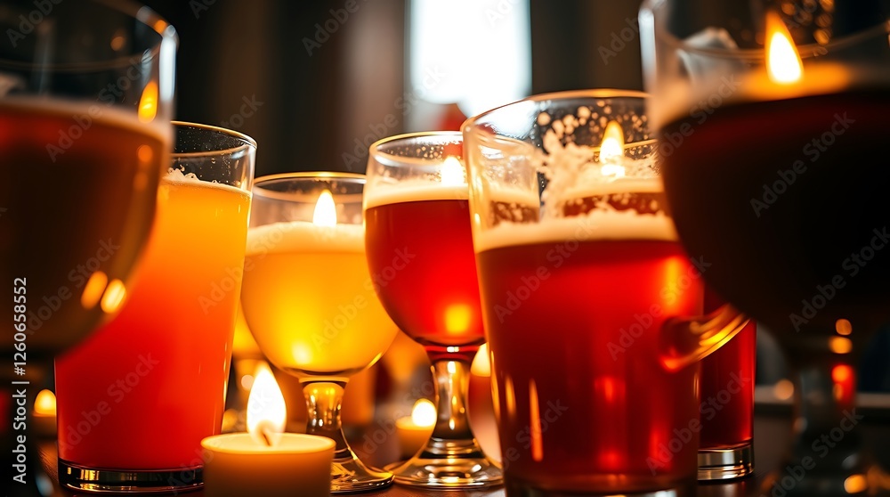 Many glasses of drinks. Juice beer and tea Many glasses of drinks. Juice beer and tea