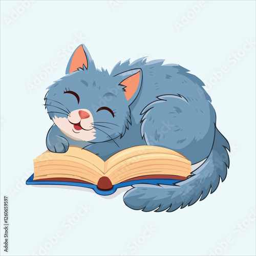 cat curled up with an open book on its belly
