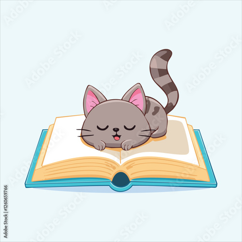  cat falling asleep on top of a giant open book