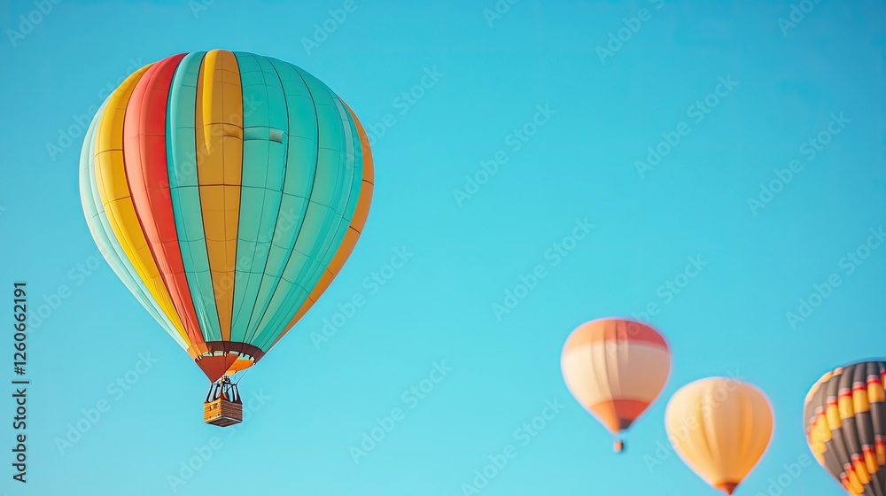 Fototapeta premium close-up of colorful hot air balloons against deep azure sky