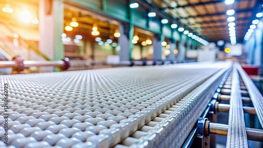 Fototapeta premium Factory Conveyor Belt Close-up: White Textured Surface, Industrial Background