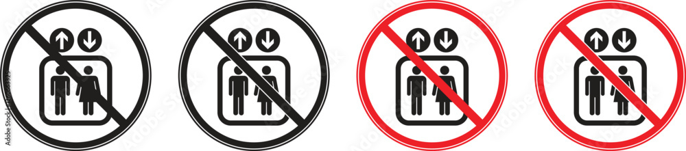 Vector icon collection of prohibited use of elevators or lifts. Information icon symbols prohibit or do not use, and information symbol icons for the public. Vector illustration Vector icon collection of prohibited use of elevators or lifts. Information icon symbols prohibit or do not use, and information symbol icons for the public. Vector illustration