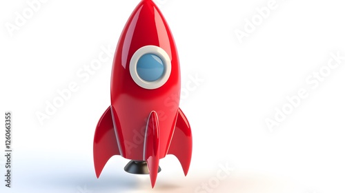 Cartoon Red Rocket Ship Illustration, Spacecraft Launch, Startup Concept
