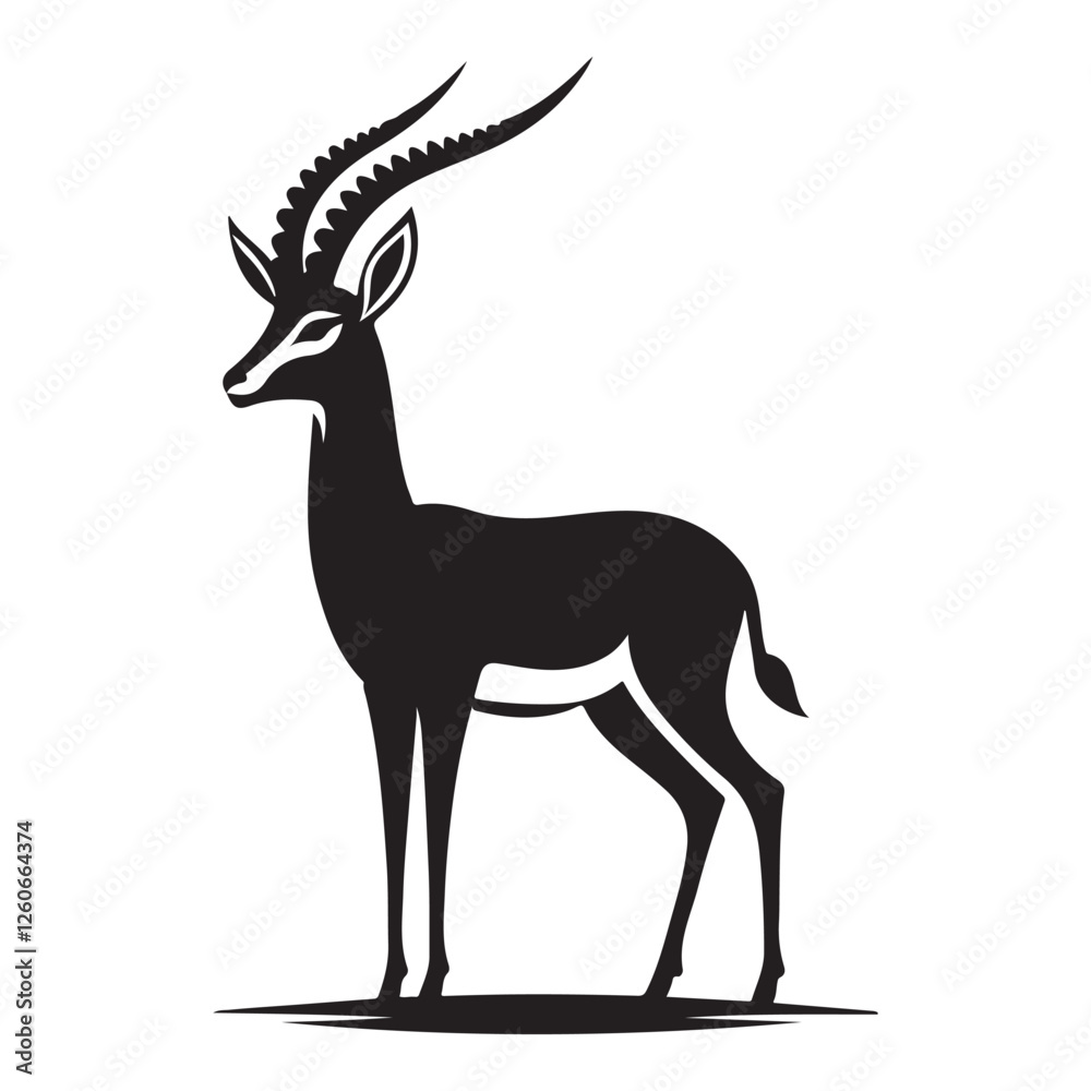 Naklejka premium Gazelle looking alert Silhouette Vector Illustration, Solid White Background.