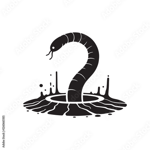  Giant space worm emerging from a crater silhouette
