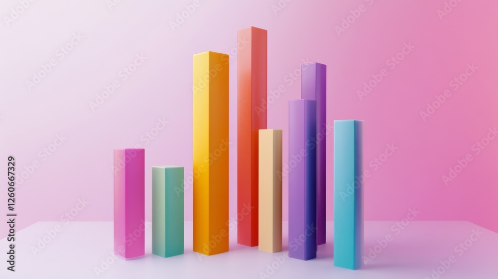 A D bar chart with vibrant bars in varying heights, placed on a white background with clean shadows and labels, perfect for visualizing business or financial data. A D bar chart with vibrant bars in varying heights, placed on a white background with clean shadows and labels, perfect for visualizing business or financial data.