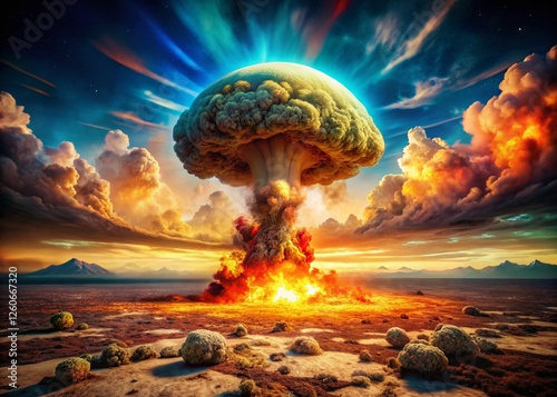 Surreal Exploding Bomb: Apocalyptic Mushroom Cloud & Fractured Reality photo