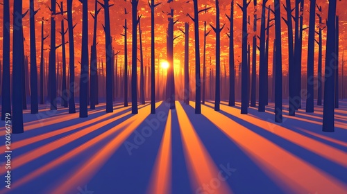 Stunning Sunset in a Low Poly Forest Scene