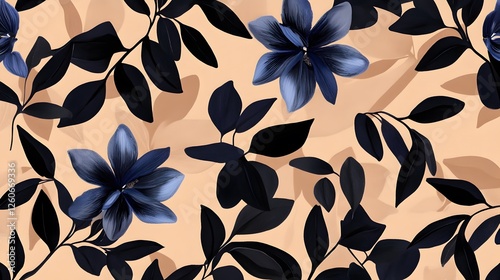 Elegant Dark Blue Floral Seamless Pattern Botanical Design