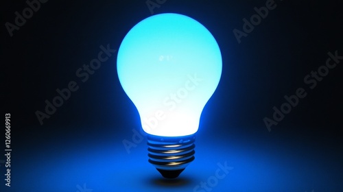 Glowing blue light bulb on dark background