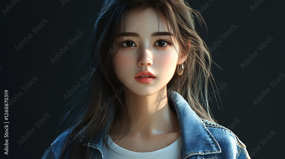 Naklejka premium Asian Woman with Long Dark Hair: Portrait Photography