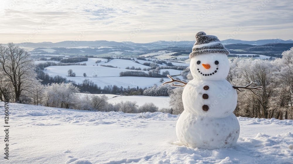 Obraz premium Snowman in Winter Landscape View