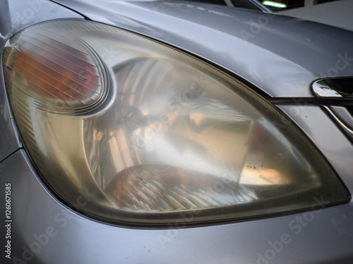 Car headlamp that look dull stock photo.