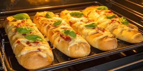 Delicious Homemade Pizza Baguettes Baking in Oven