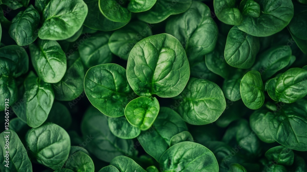 Fototapeta premium Fresh spinach leaves with vibrant green texture in natural light