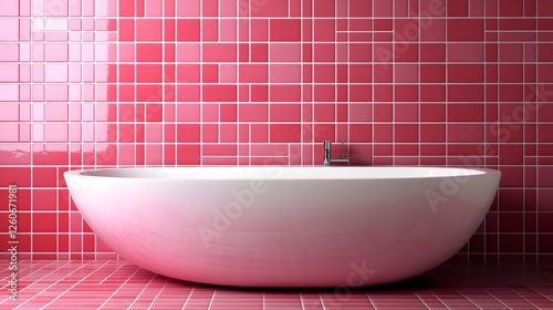 Pink Tile Bathroom with Modern Freestanding Tub