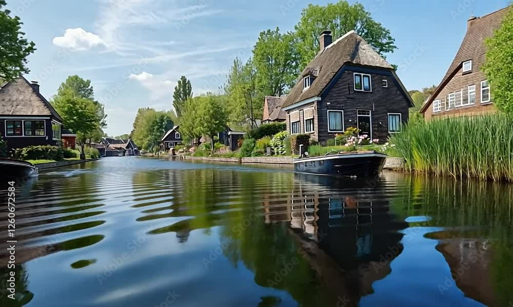 giethoorn canals with thatched-roof houses in spring video giethoorn canals with thatched-roof houses in spring video