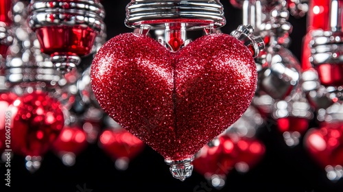 Sparkling Red Glitter Heart Ornament Hanging Decoration