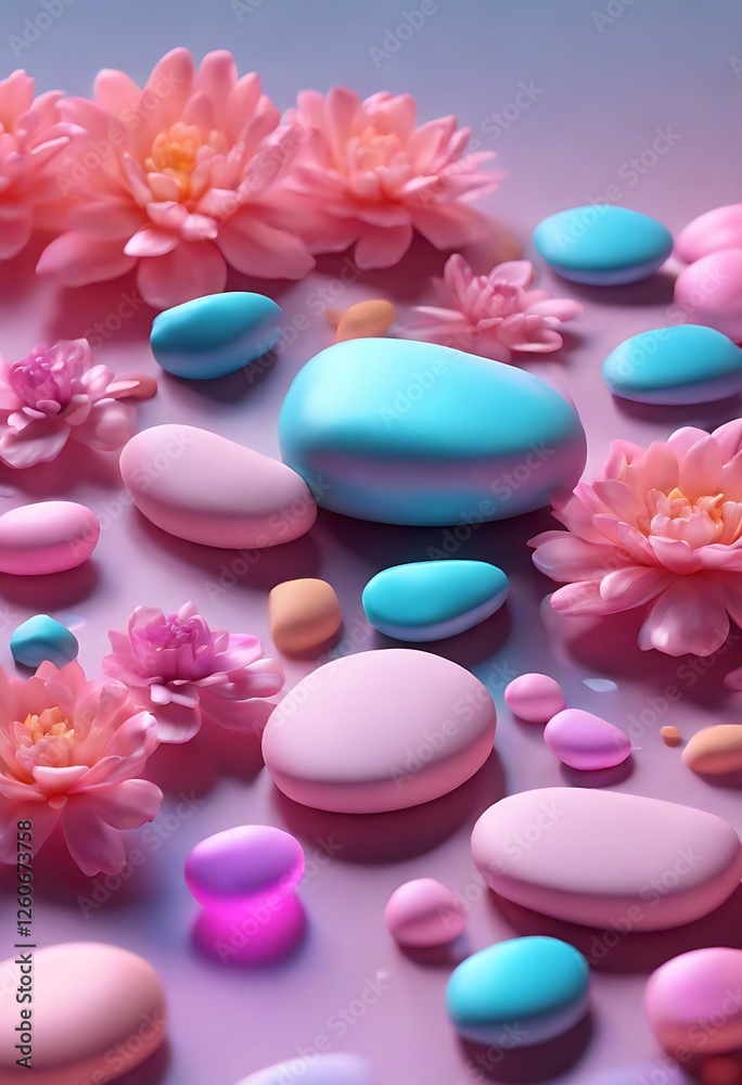 pink stones and flowers spa still life background pink stones and flowers spa still life background