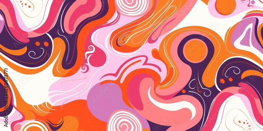 Fototapeta premium illustration curve wave red pink purple pop art cartoon comic abstract retro 90s line minimal doodle striped hand draw circle swirl