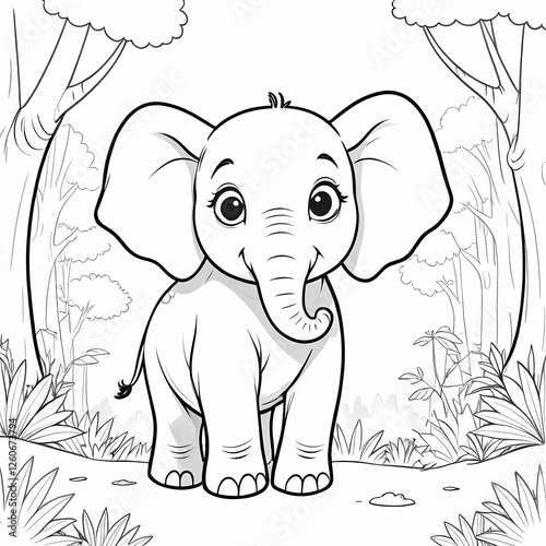 Coloring page of little Elephant for kids coloring book