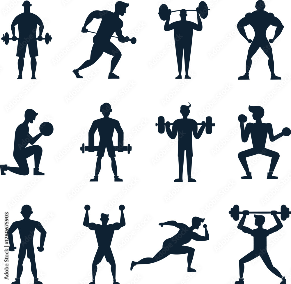 Obraz premium Man Exercising with Dumbbells – Workout and Fitness Vector Collection