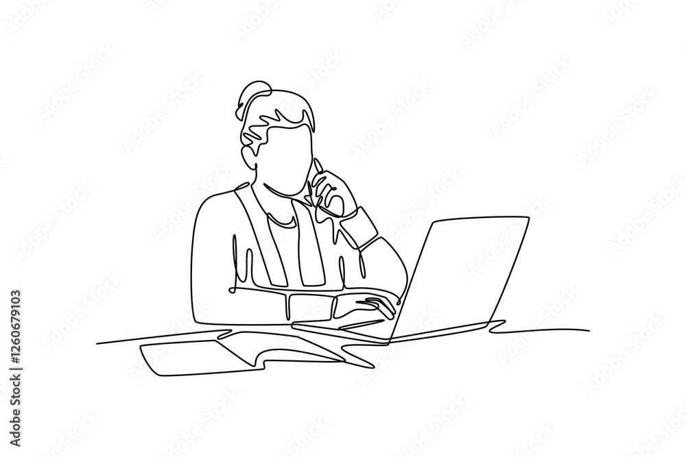 Working from home concept. Single line draw design vector graphic illustration. Working from home concept. Single line draw design vector graphic illustration.