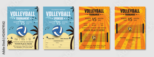 Volleyball championship flyer layout, double sided poster design for Volleyball tournament, vector illustration Volleyball tournament flyer layout. championship posters with volleyball ball template