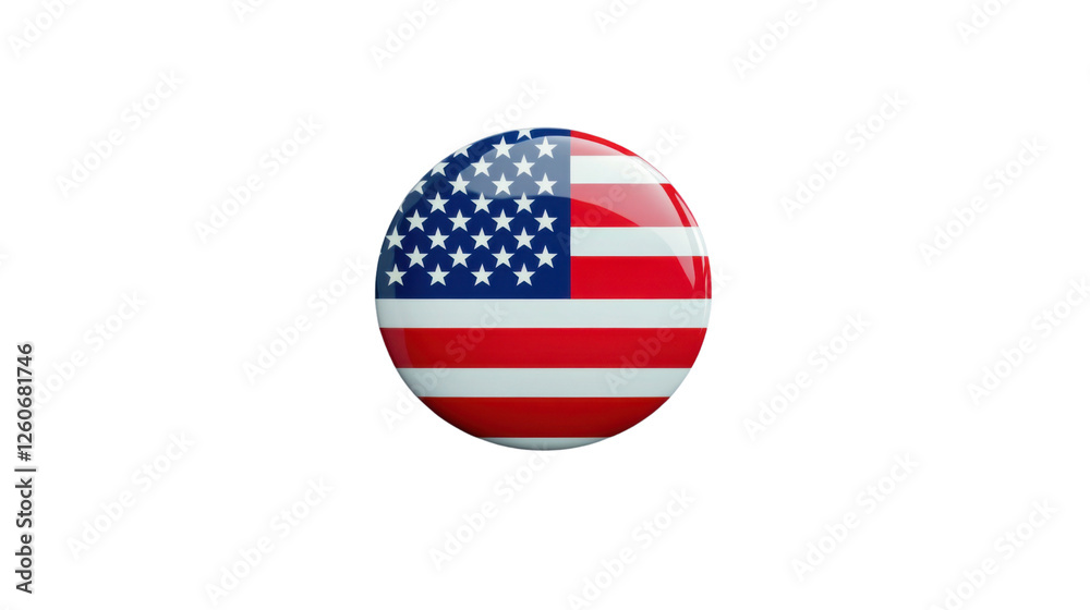 Round glossy united states flag button on transparent background
