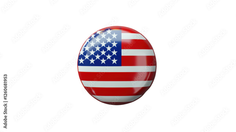 Round glossy united states flag button on transparent background