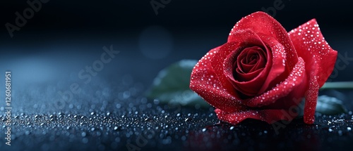 Beautiful red rose with delicate water droplets.