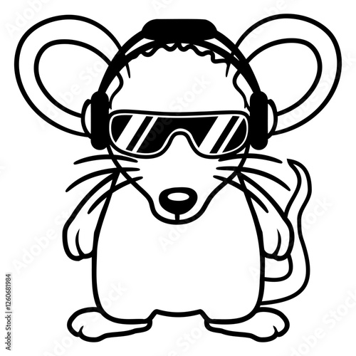 Mouse DJ Sunglasses Headphones Party Music Club Design Lover Art Vector Illustration Card T-Shirt Poster Sticker Graphic Print Decorative Drawing Isolated Logo Decoration Symbol Creative Cool Style
