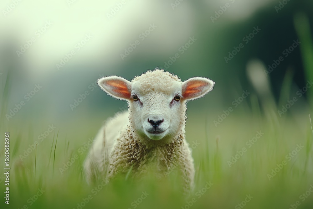 Adorable lamb resting in a green pasture on a sunny day Adorable lamb resting in a green pasture on a sunny day