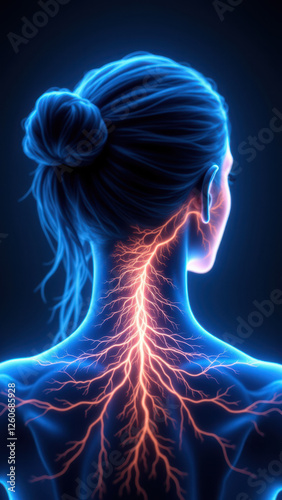 Vagus Nerve Stimulation, Illustration of Human Body with VNS Treatment in Mind