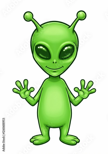 Cute green alien cartoon character.