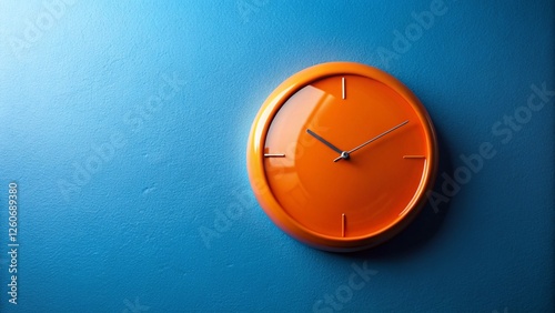 Wallpaper Mural Glossy Orange Clock on Blue Wall, 5:10 PM - Minimalist Time Concept Torontodigital.ca