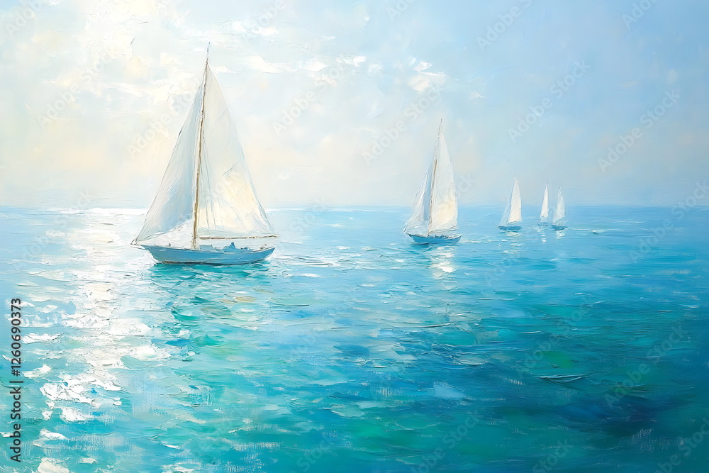 Fototapeta premium Sailboats on a Turquoise Sea