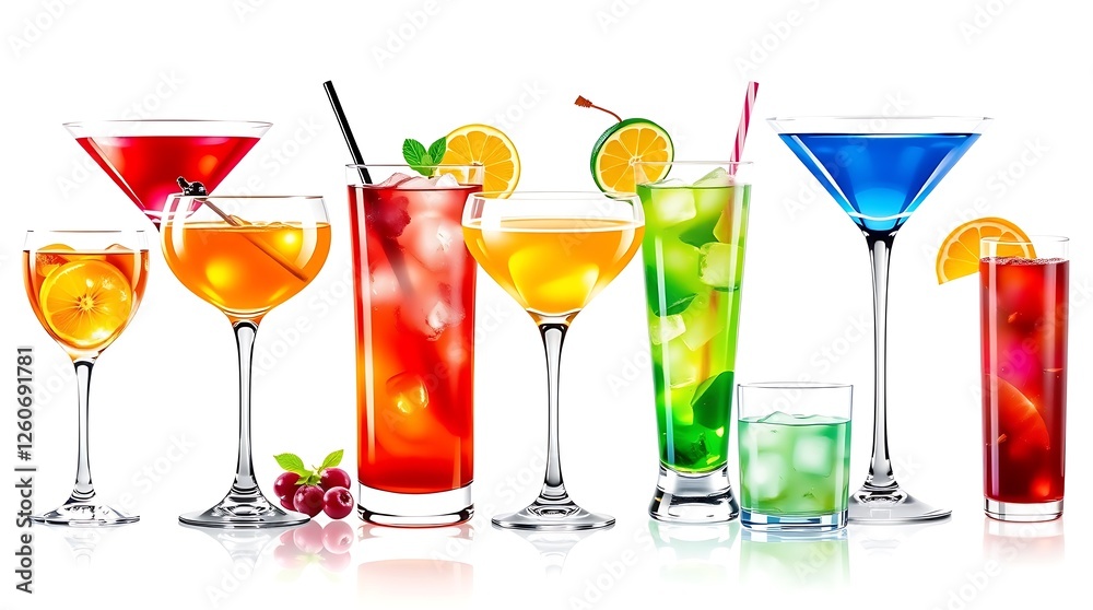 Various cocktails and drinks on white Various cocktails and drinks on white