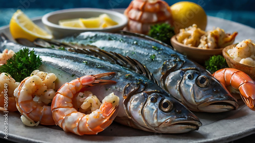 Elegant Garlic Butter Salmon and Shrimp with Fresh Parsley and Lemon – A Refined Seafood Presentation