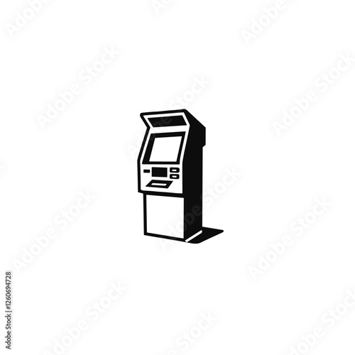 Simple black line art of an ATM on a transparent background, financial convenience