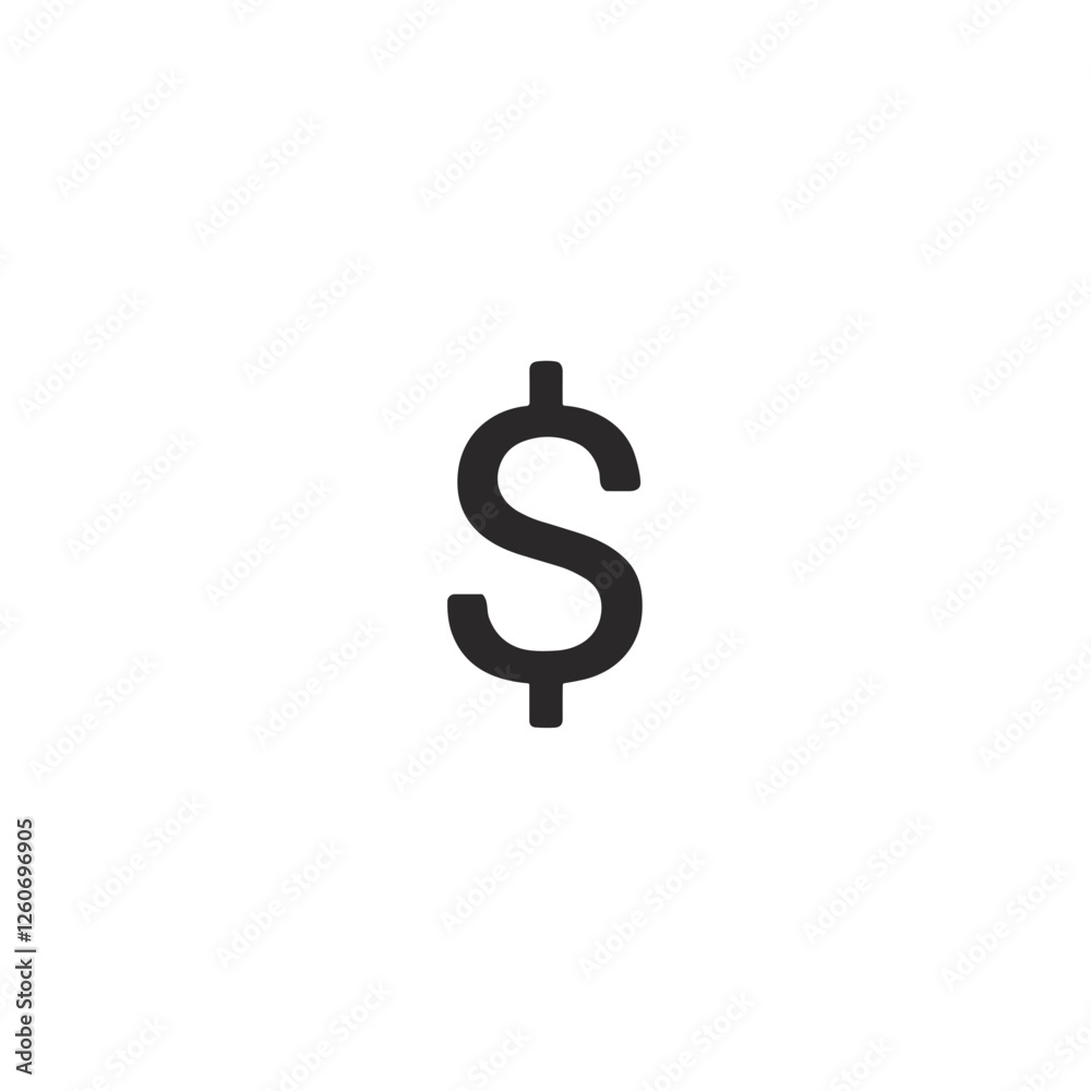 Minimalist dollar sign icon on transparent  background, financial concept