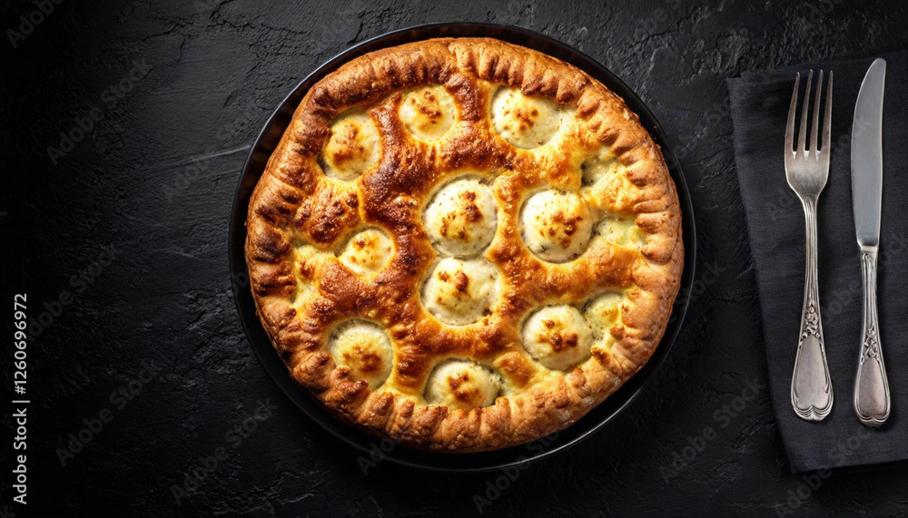 Φωτογραφία A top-down view of a Danubio Salato pie, perfectly shaped with golden-brown dough balls