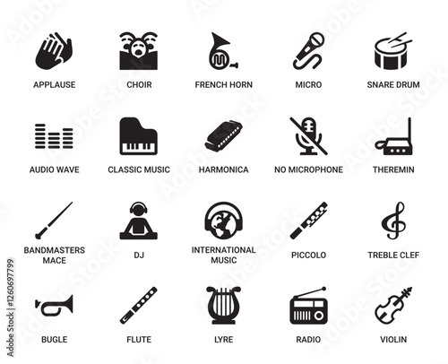 Music Category Outline Pictogram Icons Set