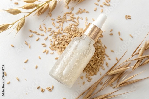 Oat Grain Serum in Frosted Glass Bottle with Oats and Natural Elements