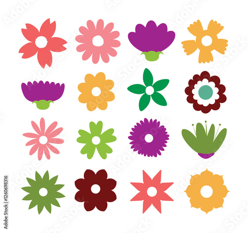 Collection of flowers, Colorful flowers collection, Flower vector Icon set