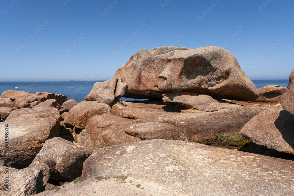 rocks and boulders on The Pink Granite Coast  a stunning stretch of coastline located in northern Brittany, France.