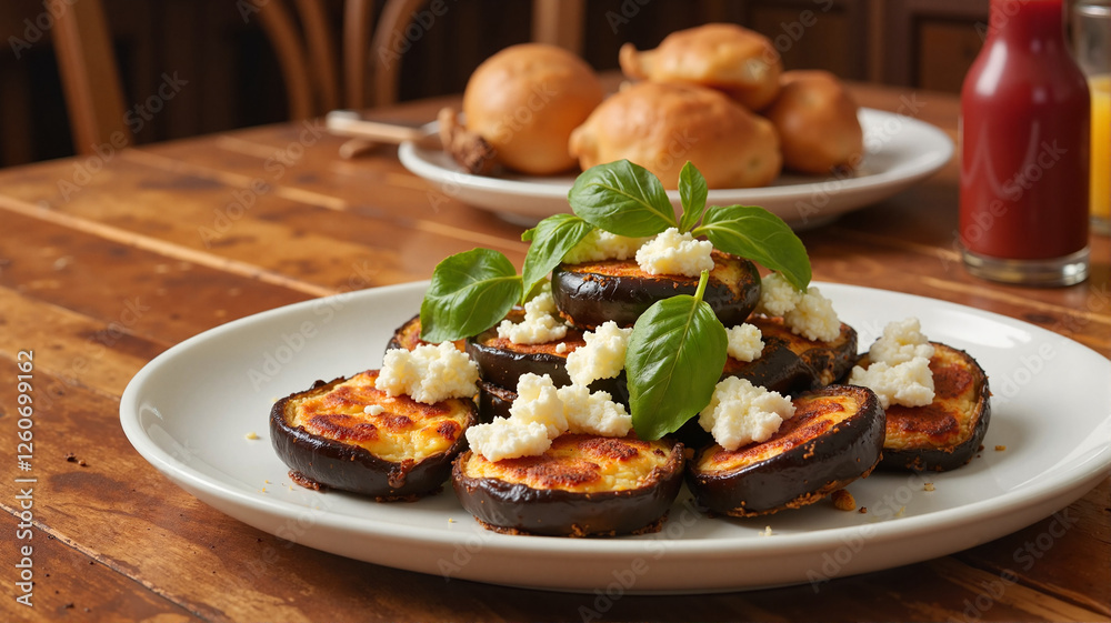 Grilled eggplant with feta cheese and fresh basil Grilled eggplant with feta cheese and fresh basil